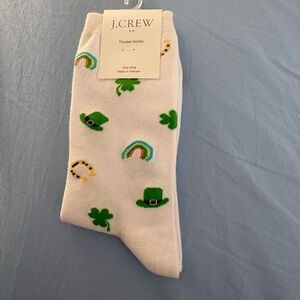 NWT J. Crew White Socks with Shamrock and Rainbows St. Patrick’s Day theme